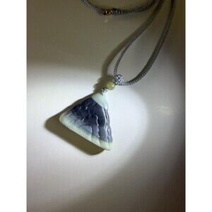 Handmade Nephrite ink Jade mountain charm necklace with braided adjustable cord